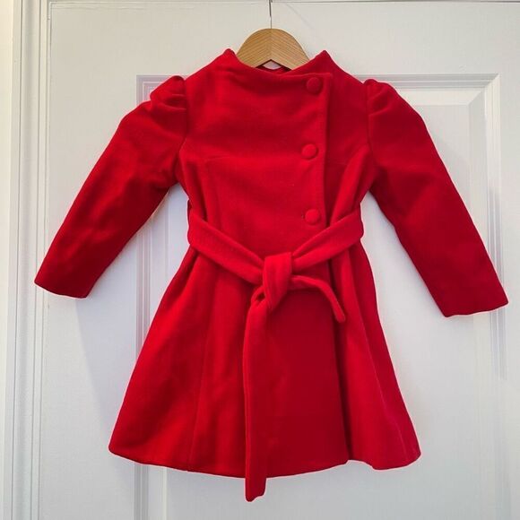 ABEL & LULA GIRLS RED VIRGIN WOOL BELTED COAT Size 4 - Picture 2 of 9
